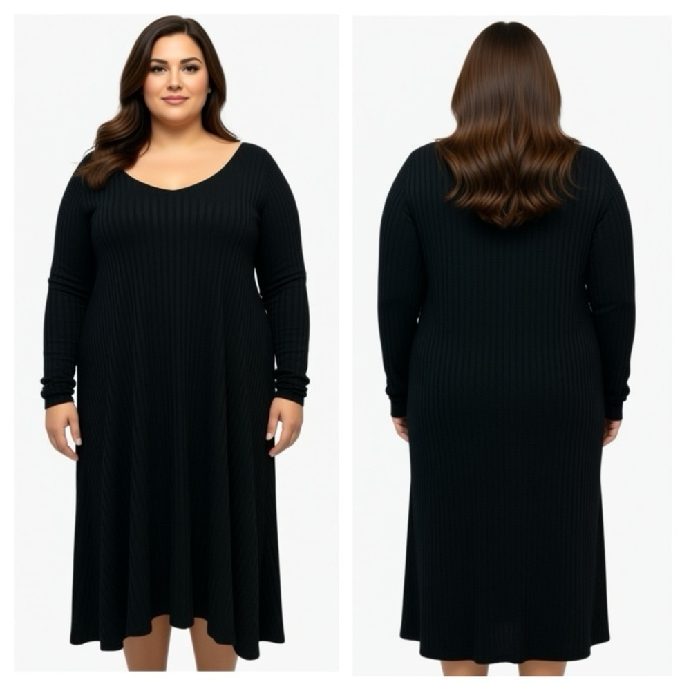 ➕ APT 9 Black Ribbed Long Sleeve Dress Sz 2X